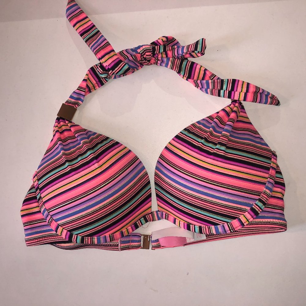 Victoria's Secret Striped Bikini Top Push Up 32B